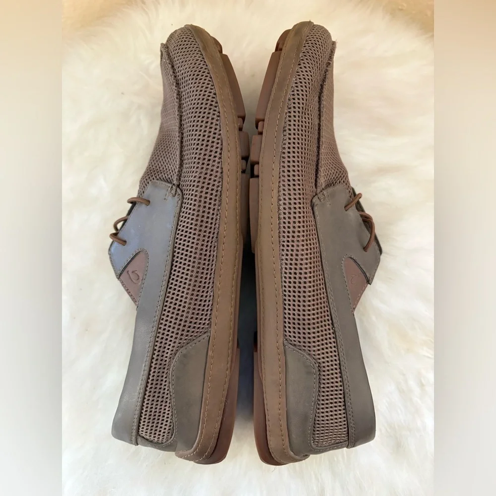 New OLUKAI Men’s Mano Mesh Boat Shoes Size 10 in Brown/Toffee